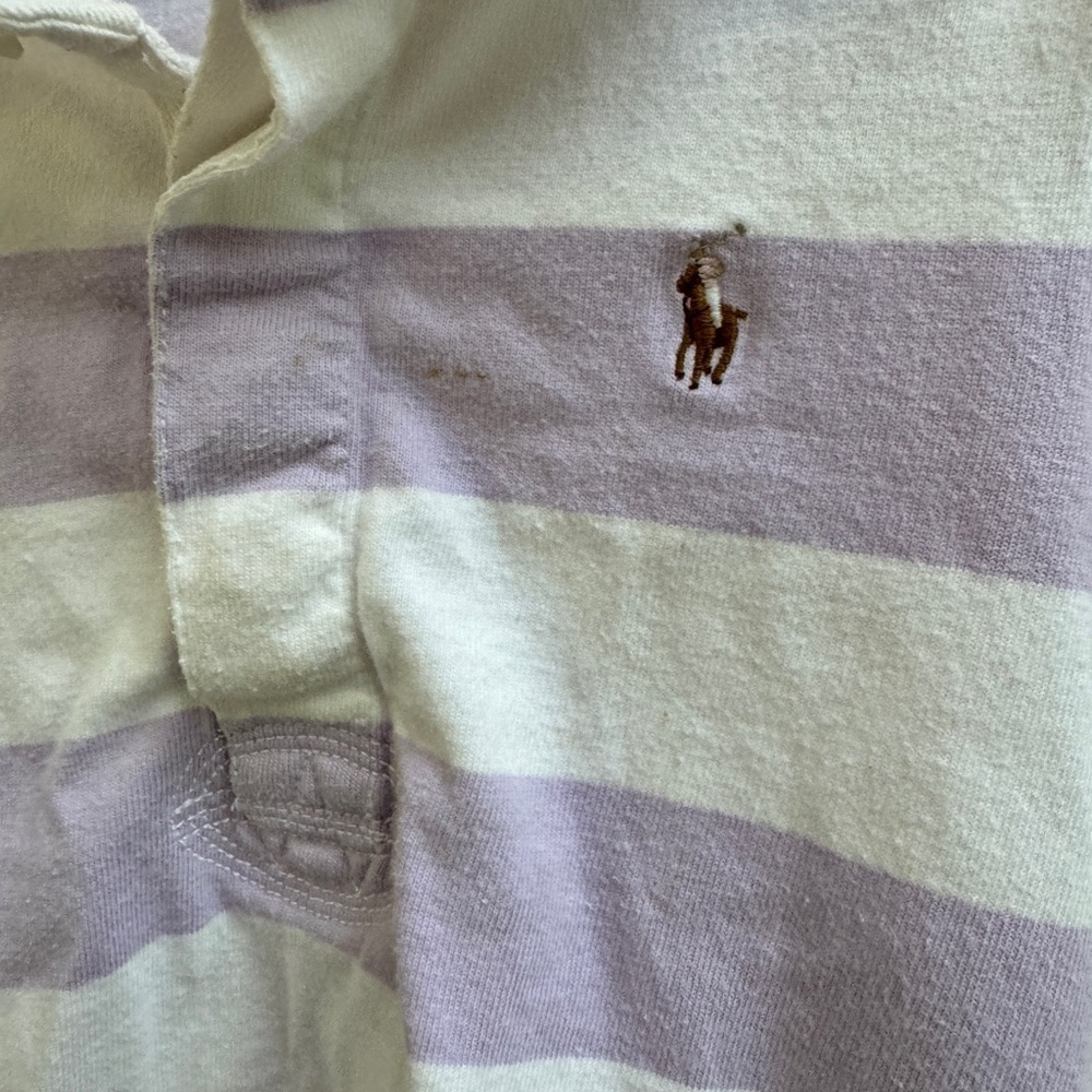 Ralph Lauren 24M Girls Purple & White Stripe Short Sleeve Collar Dress - Picture 2 of 7